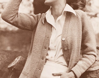 Patrón chaqueta de punto Patrón de punto vintage Patrón de punto cardigan de mujer Patrón PDF Patrón de punto cardigan de bolsillos Patrón de punto