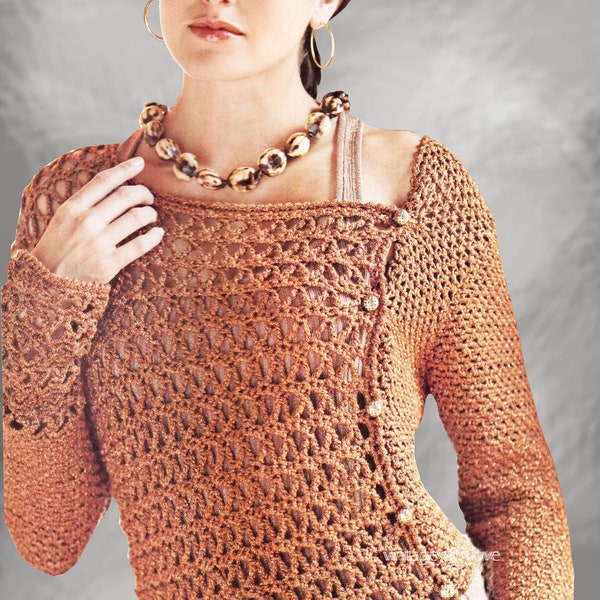 Crochet woman asymmetrical top pattern Vintage crochet pattern PDF crochet pattern Crochet sweater pattern