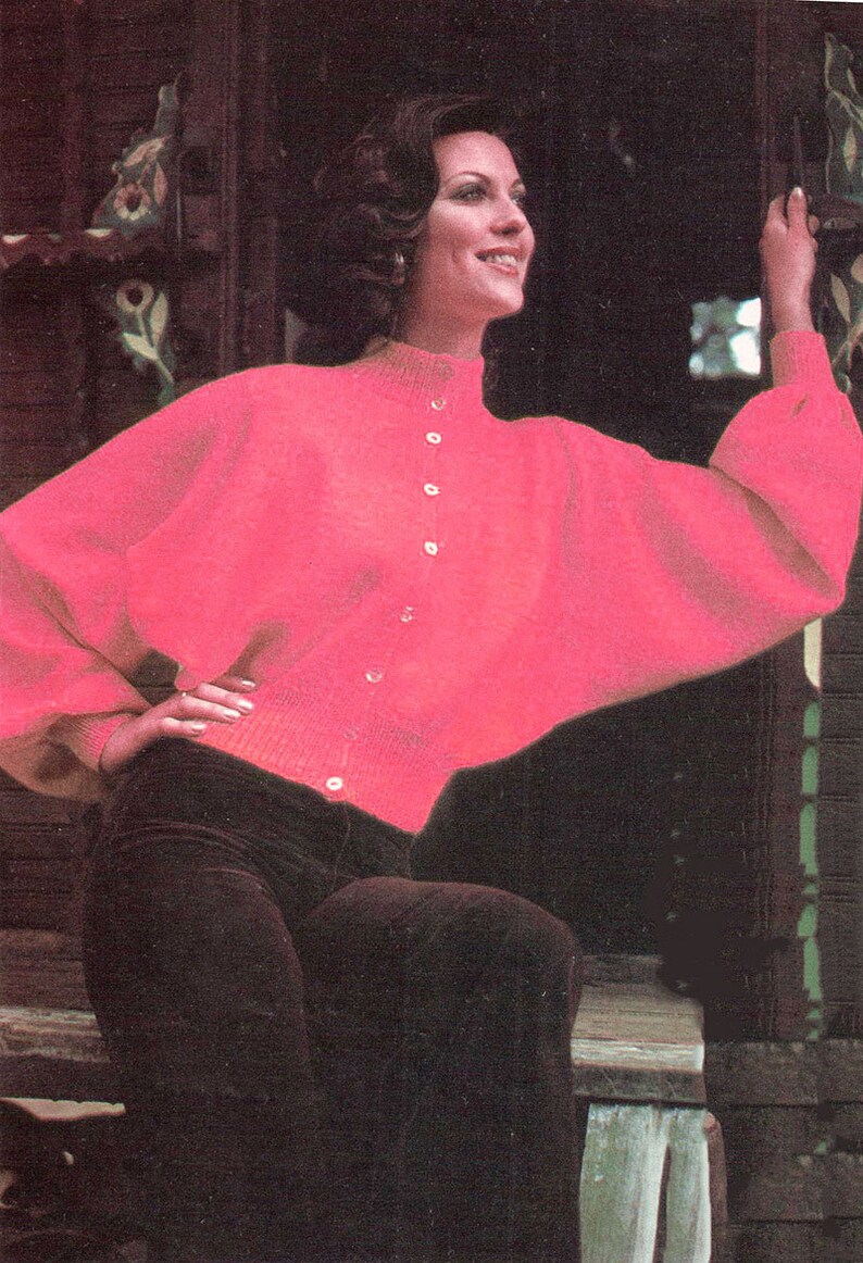 Vintage Knitting Pattern. Batwing Sleeves Cardigan. PDF Etsy