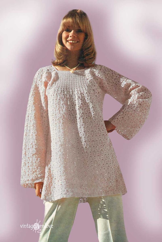 33 to 38 Inch Bust. Vintage Crochet Pattern for Lady/'s Dress//Tunic