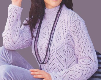 Knitting sweater pattern. Vintage knitting pattern. Woman knitting pattern. Ladies pullover knit pattern