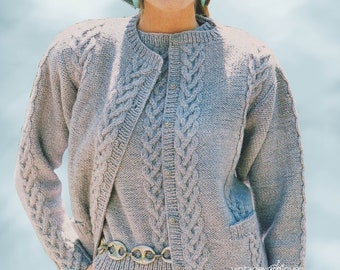 Patrón chaleco chaqueta de punto Patrón de punto vintage Patrón cardigan de punto de mujer PDF Patrón de punto cardigan bolsillos Patrón de punto