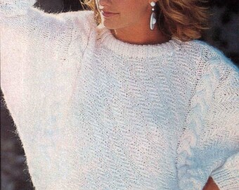 Knitting sweater pattern. Vintage knitting pattern. Woman knitting pattern. Cable pullover knit pattern