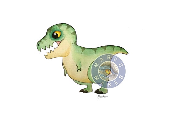 Chibi T.Rex Green Dibujo de dinosaurios Descarga digital - Etsy España