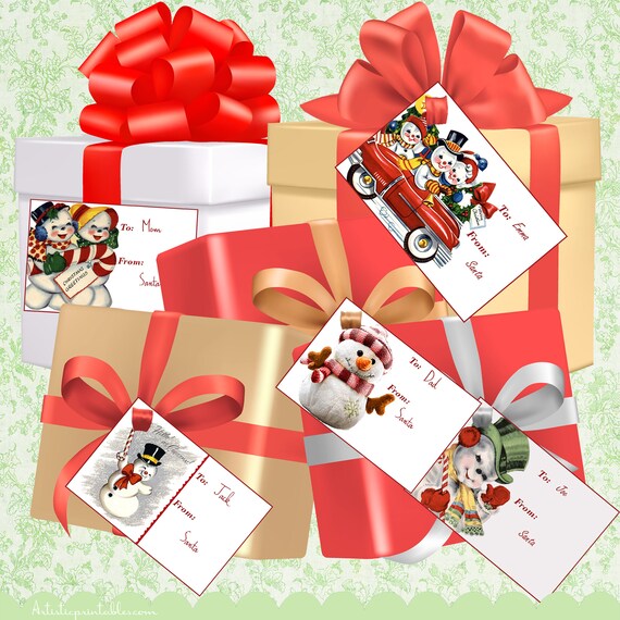 Digital Christmas Tags, Printable Christmas Tags, Vintage Christmas Tags,  Christmas Gift Tags, Old Fashioned Holiday Tags, Gift Tags 