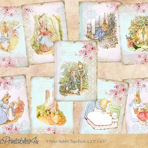 Puede incluir: Nueve etiquetas imprimibles de Peter Rabbit con ilustraciones del clásico libro infantil. Cada etiqueta mide 2,5 pulgadas por 3,5 pulgadas.