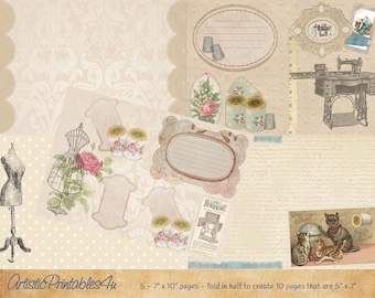 Vintage Sewing Junk Journal Kit: Printable Ephemera (Digital Download)