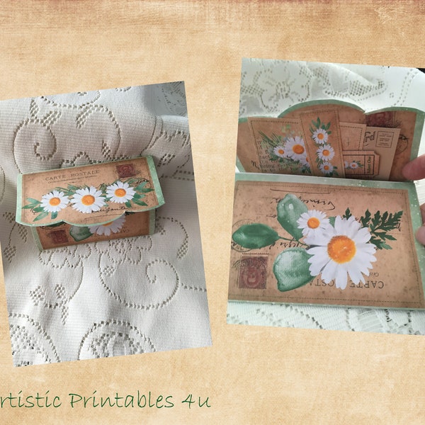 Printable Daisies Clutch Purse - Junk Journal Kit, ephemera, instant download, digital scapbooking