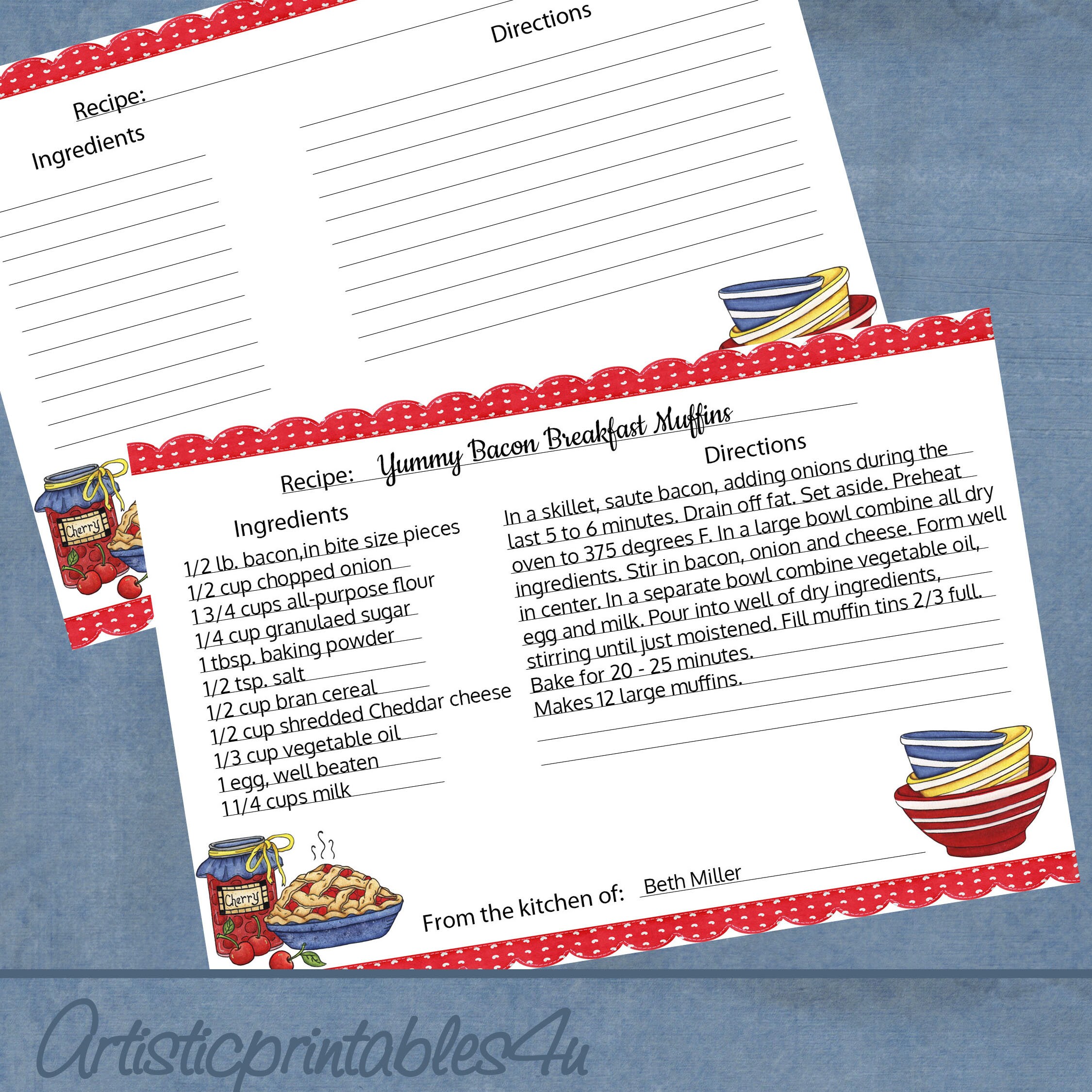 Printable 4 X 6 Recipe Cards, Instant Download, Includes Blank Recipe ...
