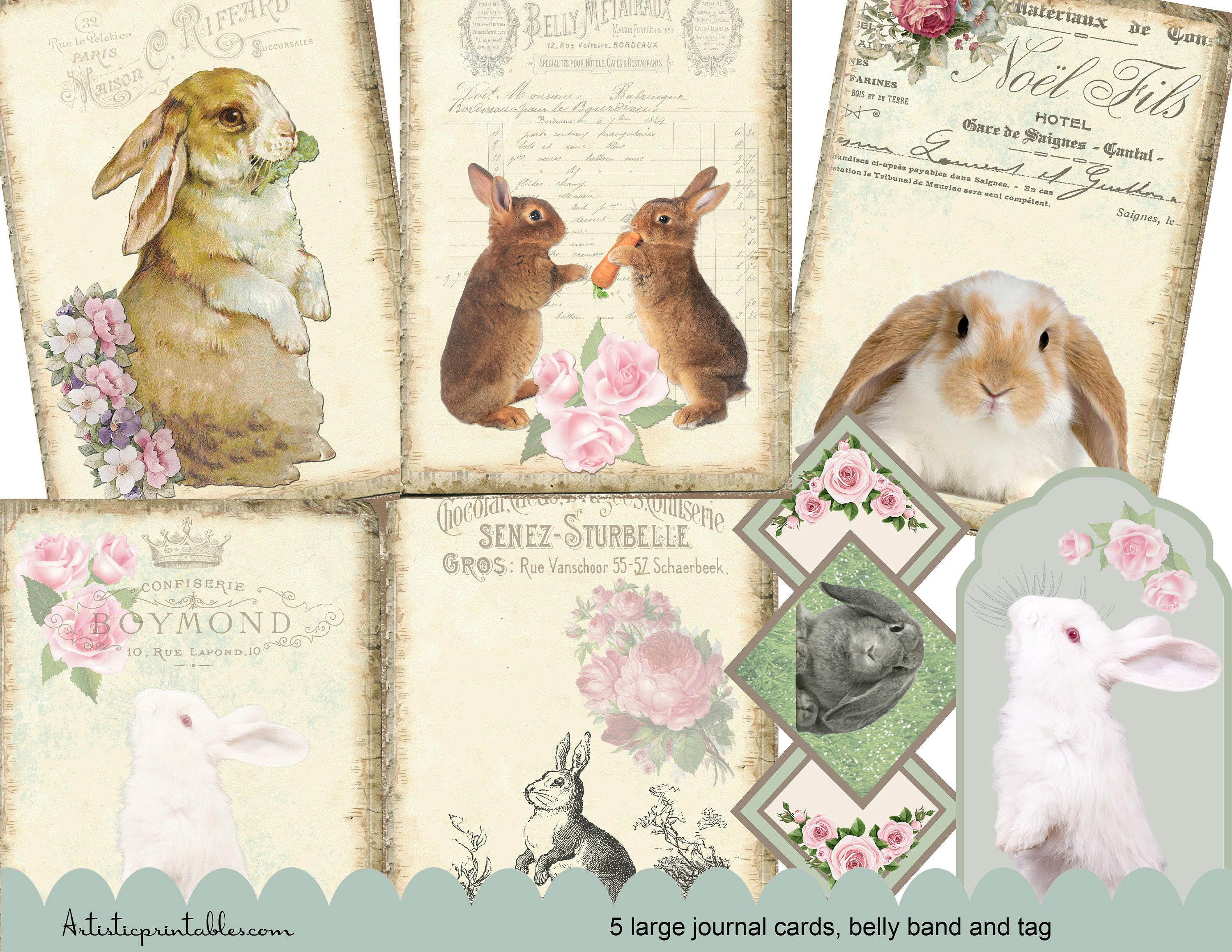 Joj Rabbit Stamps Rabbit Junk Journal Kit, Printable, Instant Download, Ephemera, Bunnies ...