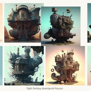 Steampunk clipart, houses, fantasy graphics, collage sheets, commercial use allowed for junk journals or altered art, instant download