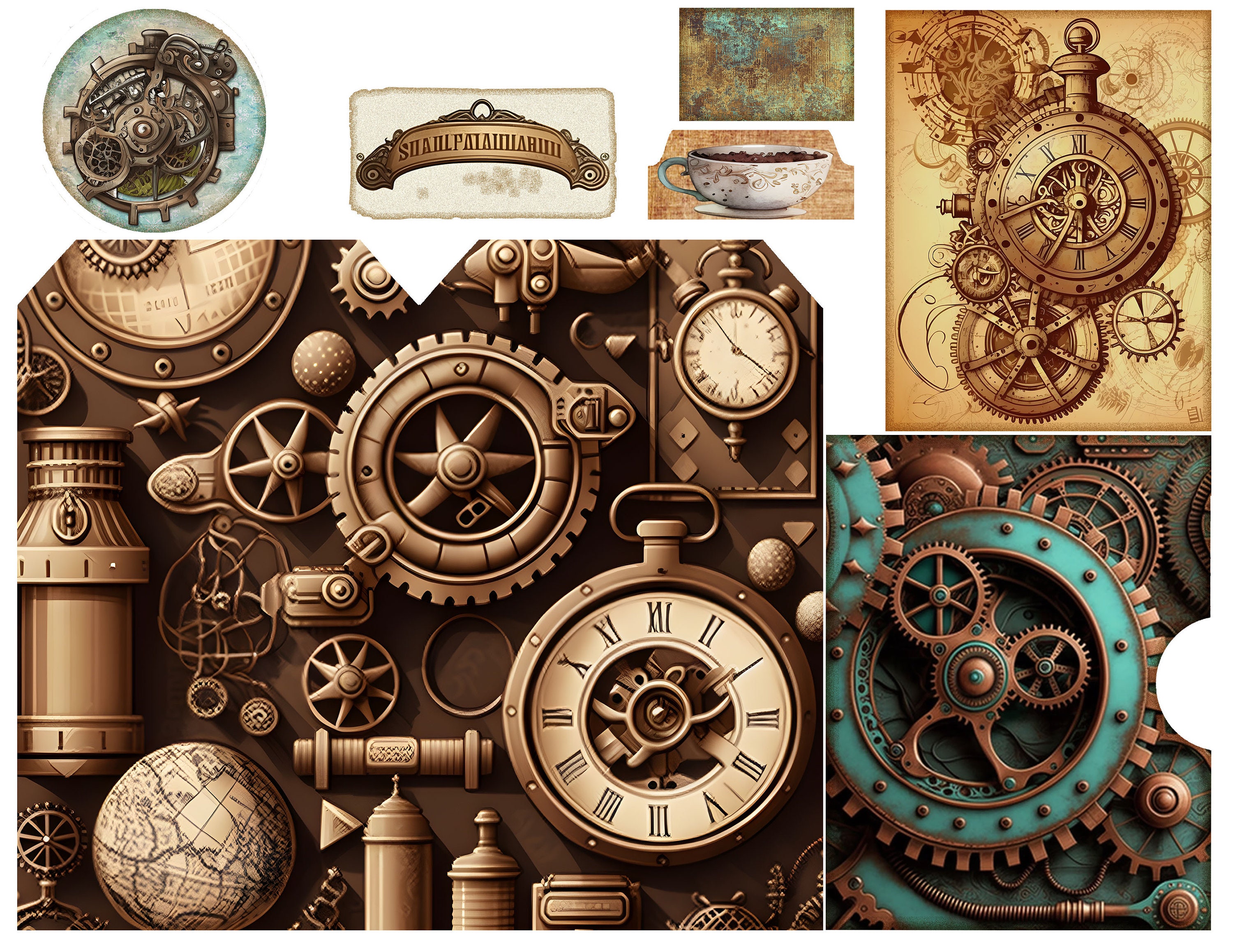Steampunk Junk Journal Folio Kit: Printable Ephemera (digital Download ...
