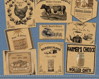 Vintage Farmhouse Kitchen Labels: Printable Ephemera (Digital Download)