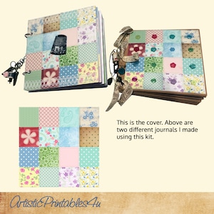 Printable sewing journal kit, digital quilt junk journal kit, instant download, 6&quot; x 6&quot; pages, 12 quilt block pages and 12 backing pages