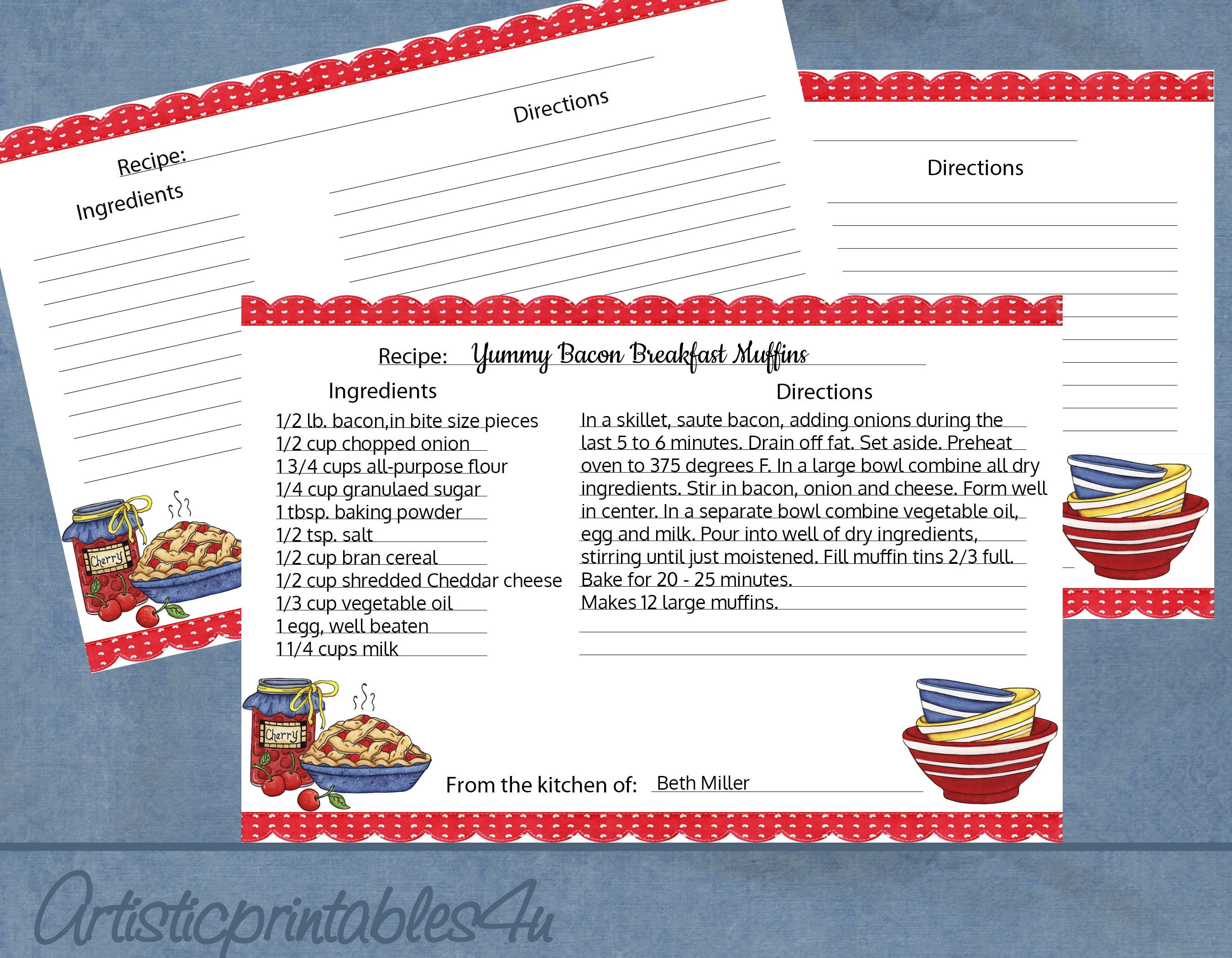 Printable 4 X 6 Recipe Cards, Instant Download, Includes Blank Recipe ...