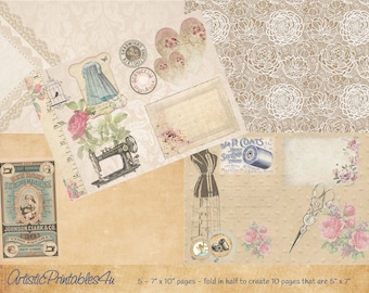 Vintage Sewing Journal Kit: Printable Ephemera, Pockets (Digital Download)