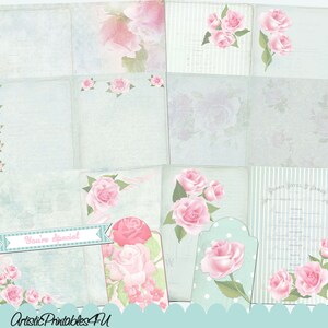 Shabby Chic Digital Junk Journal Kit Roses Collaged background, Instant Download, Junk Journal Ephemera, Printable Junk Journal Kit