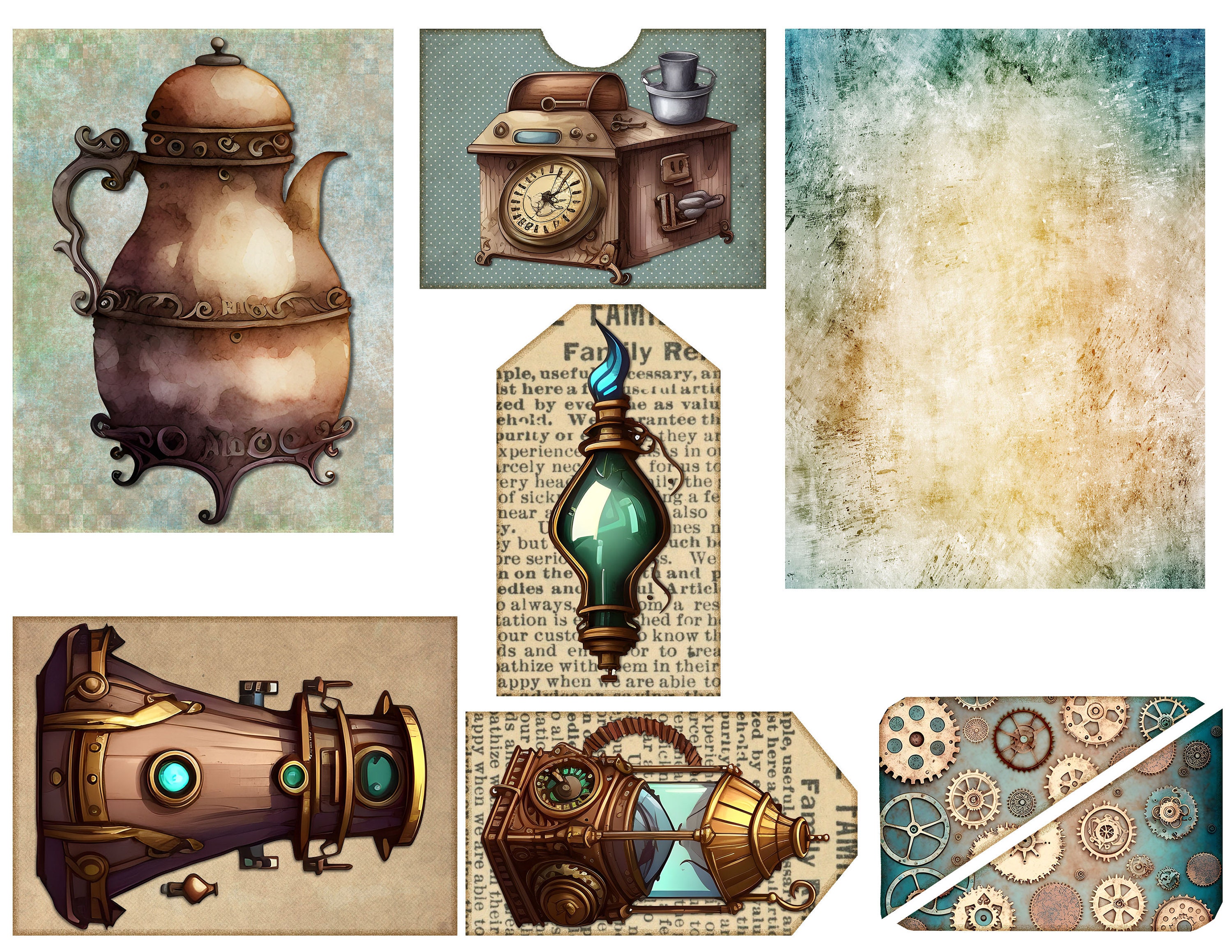 Steampunk Junk Journal Folio Kit: Printable Ephemera (digital Download ...