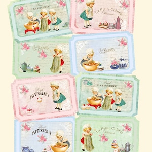 Junk Journal Tags - Printable vintage little girls cooking tags, instant download, digital tags