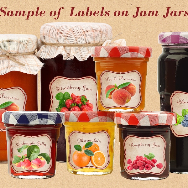 9 Jam Labels in two sizes printable and instant download digital jam preserve and jelly labels for all your preserving needs