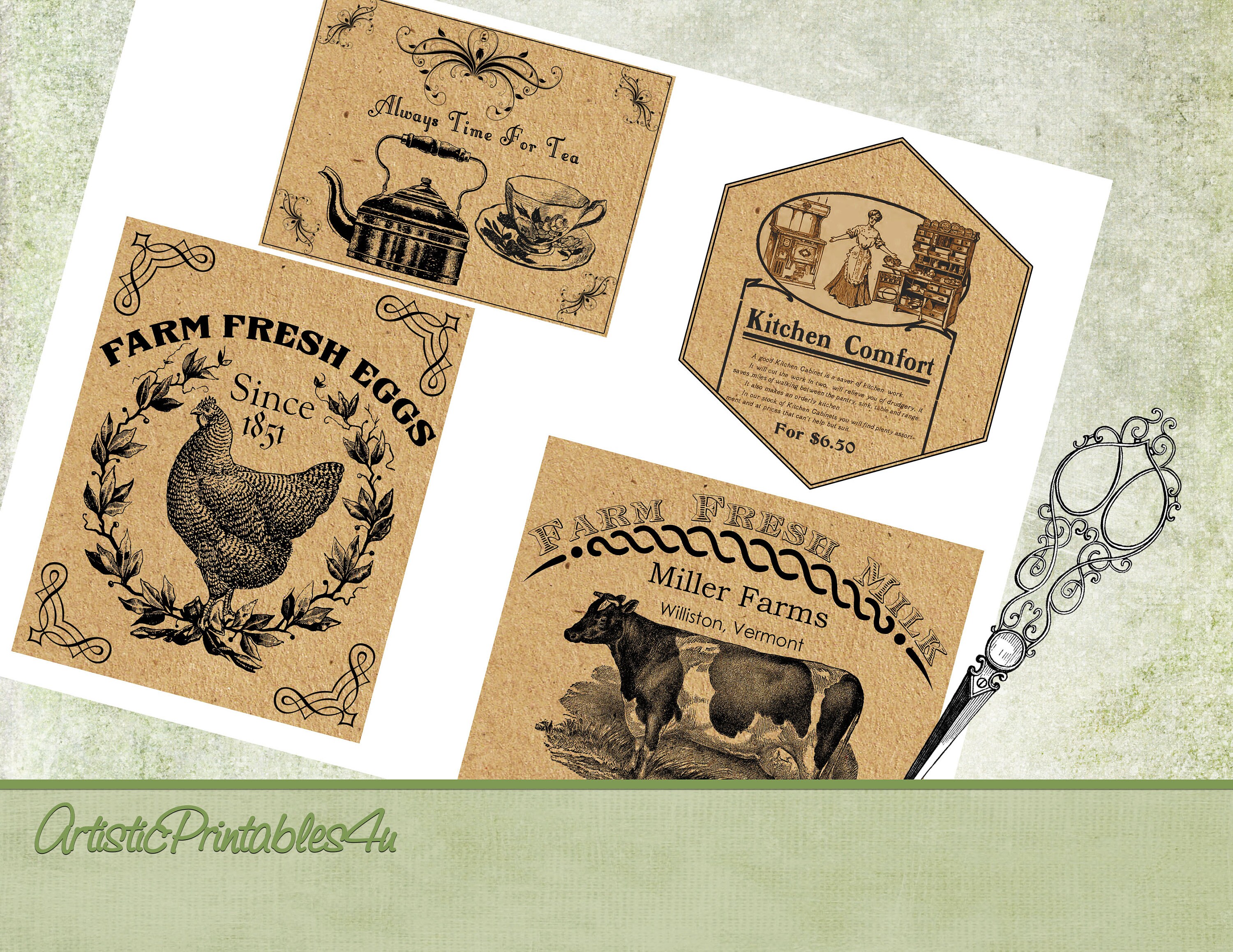 9 Vintage Kitchen Labels Digital Printable Country Farmhouse - Etsy