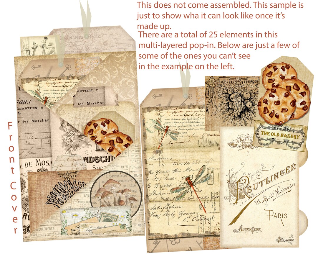 洋書2冊&ヴィンテージ新聞付き紙ものセット Junk Journal Kit Printable, Vintage Folio, Pop-in No. 2