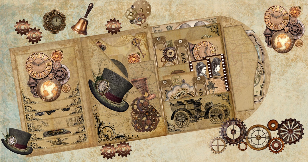 Steampunk Junk Journal: Printable Trifold Folio Kit (digital Download ...