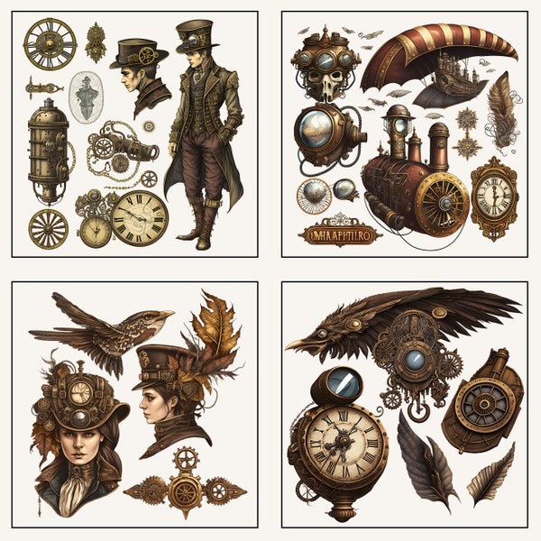 Steampunk Ephemera, 16 pages, variety of items, both 12x12 and 8.5x11 sizes, png format, instant download
