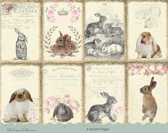 Rabbit Junk Journal Kit, Printable, Instant Download, Ephemera,  Bunnies, Digital kit,