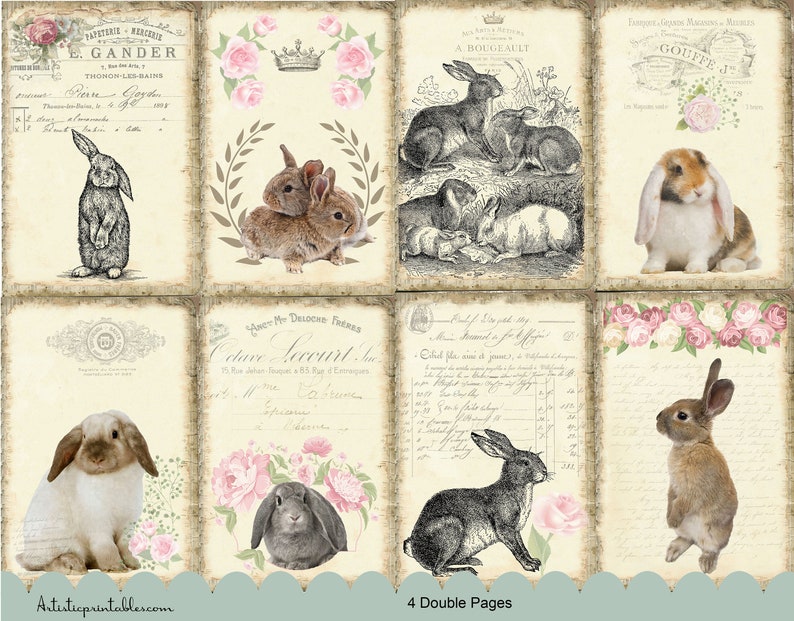 Rabbit Junk Journal Kit, Printable, Instant Download, Ephemera, Bunnies ...