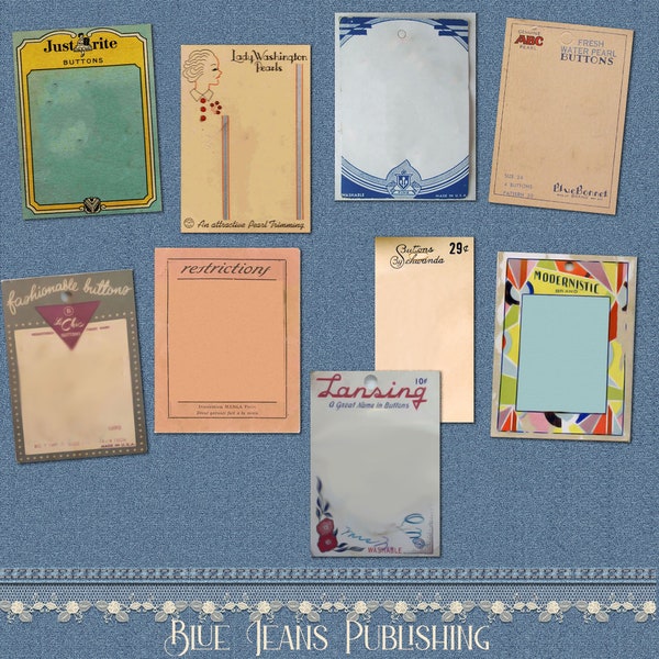 Blank Button Cards Printable Instant Download Sewing Ephemera junk journal ephemera 18 different cards