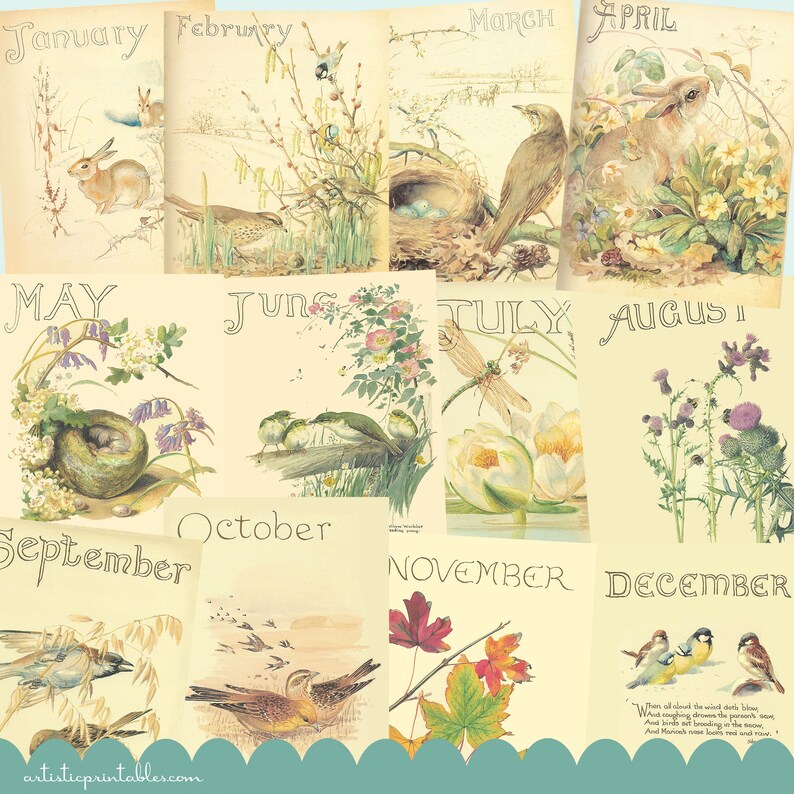 Edith Holden book pages printable instant download 12 | Etsy