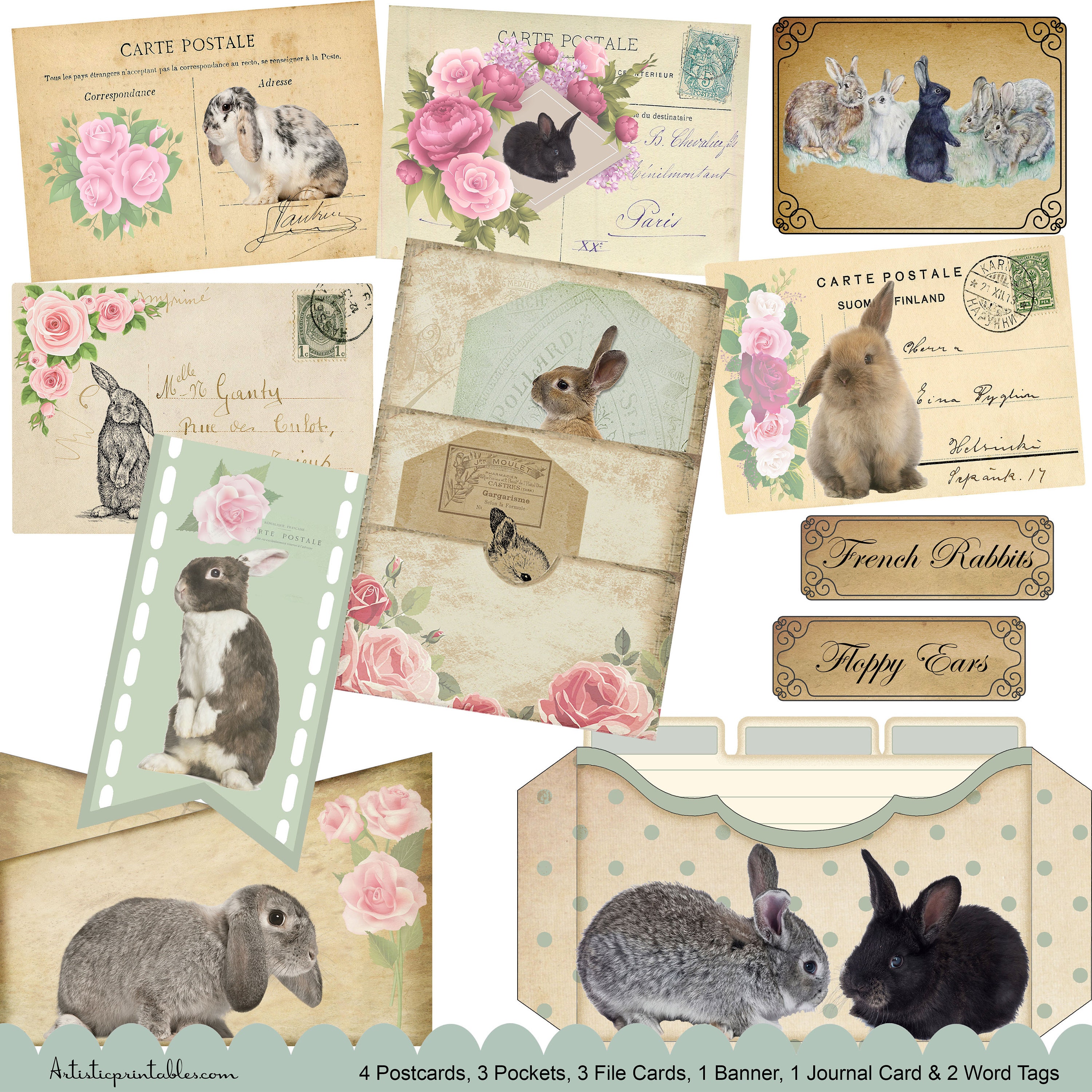 Rabbit Junk Journal Kit, Printable, Instant Download, Ephemera, Bunnies ...