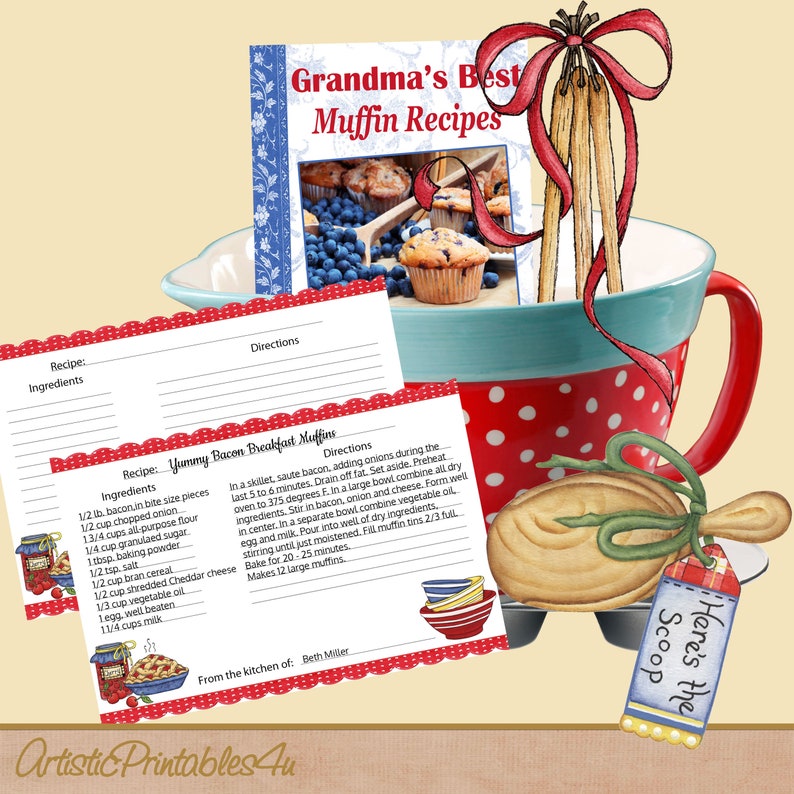 Printable 4 X 6 Recipe Cards, Instant Download, Includes Blank Recipe ...