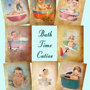 Baby clipart collage sheet - Printable, Instant download, 8 ATC babies bathing cards, junk journal ephemera, scrapbooking, paper crafts