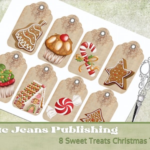 8 Gingerbread tags printable and Instant download great Christmas junk journal add or use for scrapbooking or for tags on presents