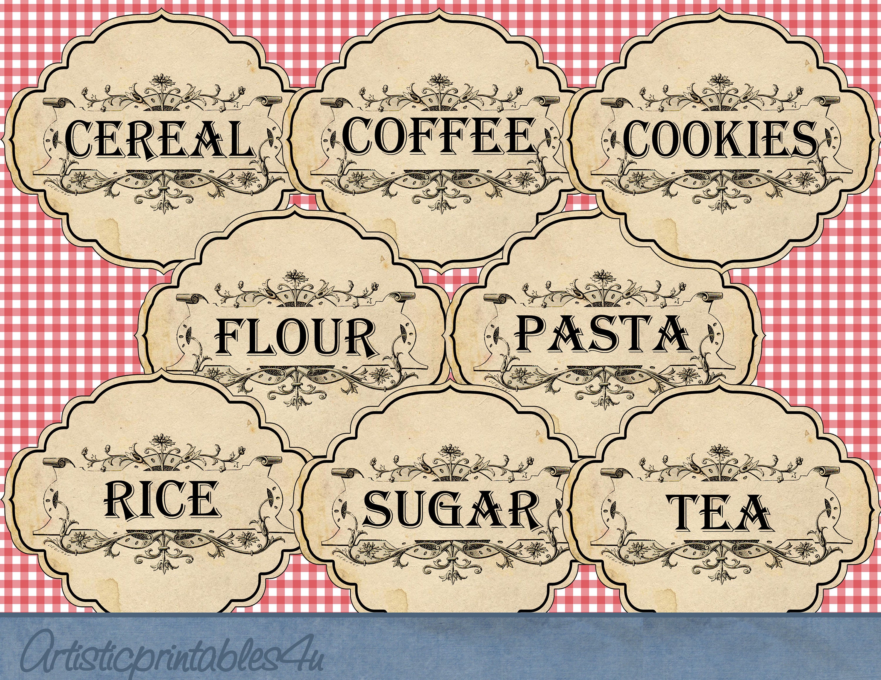 Printable 8 Pantry Labels and 24 Spice Jar Labels, Instant Download, Digital Kitchen and ...