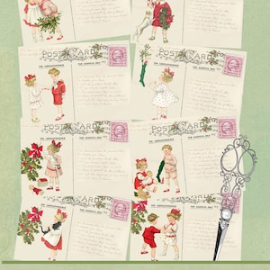 8 Vintage-Weihnachtspostkarten, ideal für Junk-Tagebücher, Scrapbooking und andere Bastelarbeiten oder als Geschenkanhänger