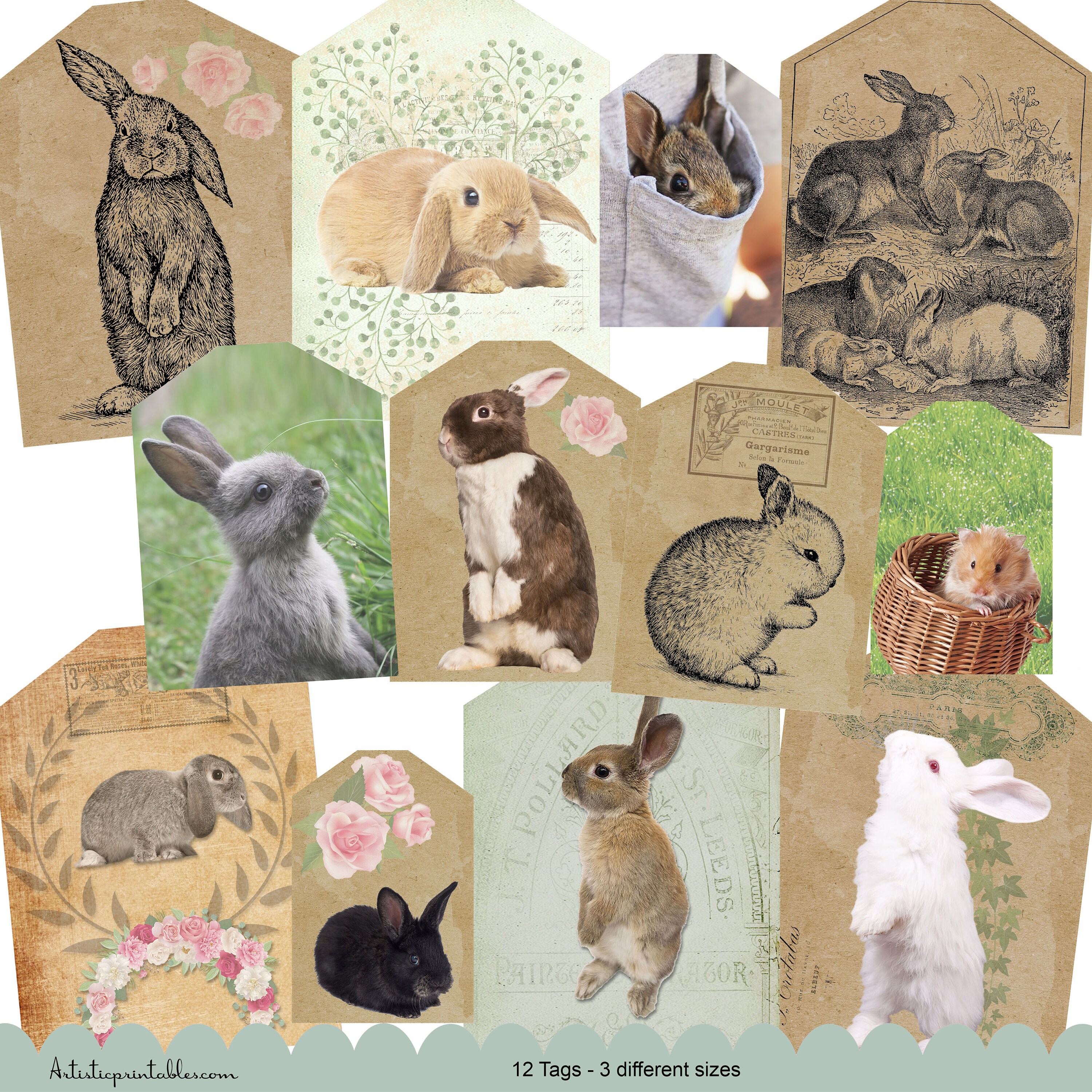 Joj Rabbit Stamps Rabbit Junk Journal Kit, Printable, Instant Download, Ephemera, Bunnies ...