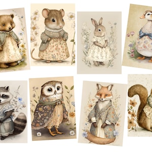 Adorable animal clipart, woodland critters, two sizes,  junk journal ephemera, instant download