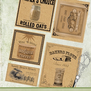 9 étiquettes de cuisine vintage, étiquettes de ferme de campagne imprimables numériques, décoration de cuisine de ferme, téléchargement immédiat, vintage