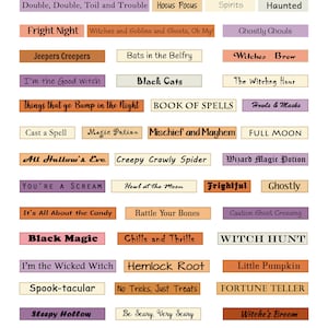 Halloween words, Halloween ephemera, commercial use allowed color background and cream background, 49 words per sheet, instant download