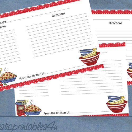Printable 4 X 6 Recipe Cards and 3 X 5 Instant - Etsy