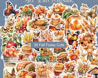 Puede incluir: Un conjunto de 36 recortes de otoño con imágenes de calabazas, mariposas, hojas, bellotas y otros elementos otoñales. Los recortes son perfectos para scrapbooking, creación de tarjetas y otros proyectos de manualidades de papel.