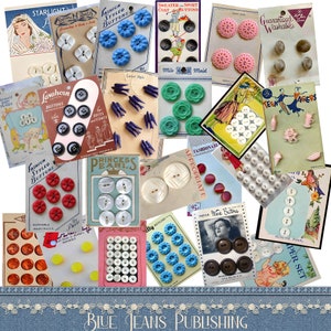 Cartes de 24 boutons vintage imprimables, idéales pour les projets de couture sur papier comme les journaux indésirables ou le téléchargement instantané de scarpbooking