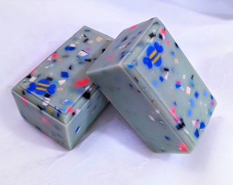 Blue Bee Confetti Soap With Forest Oud And Balsam Scent, Shea & Kokum Butters, Handmade Unisex Soap Bar, Large Soap Bar