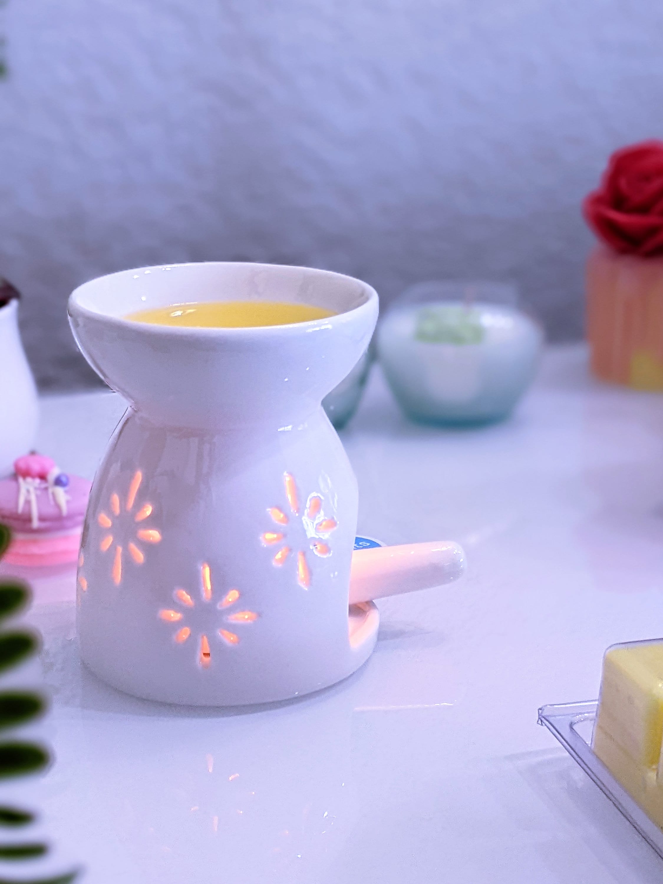 Cute White Wax Warmer Set Home Fragrance Aromatherapy Ceramic