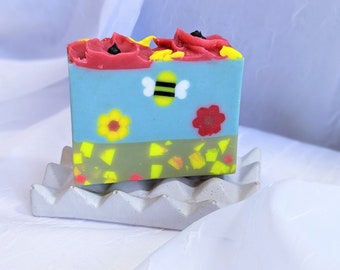 Cute Poppy Soap Bars With Cute Bees And Flowers, Milk Soap, Handmade Soap Bar With Shea And Kokum Butters, Vit E