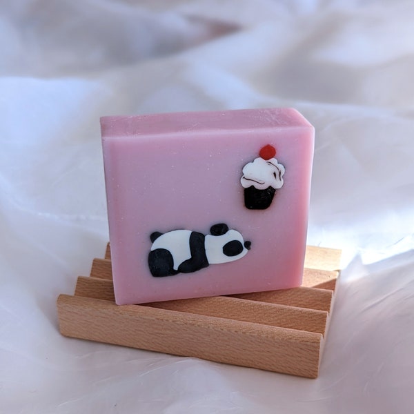 Cute Lazy Panda Soap with Apricot Freesia Scent Shea And Cocoa Butters Vitamin E Avocado Oil, Handmade Panda Gift, Kawaii Cute Panda