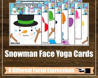 Snowman Face Yoga for Kids Yoga Class, Lesson Plan, Mindfulness, Yoga Teacher, Physical Education, Homeschool, Digital Cards